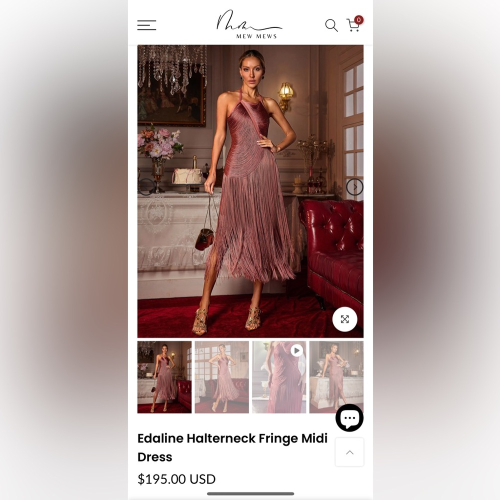 Mew Mews Halterneck Fringe Midi Dress in Mauve